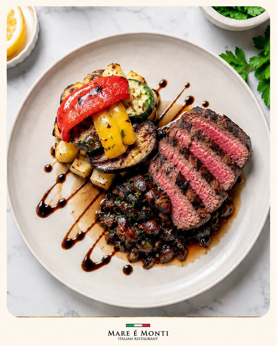 Beef fillet with grilled vegetables and balsamic